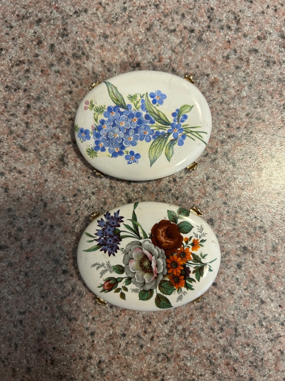 Floral Porcelain Oval Pill Boxes - Blue & Multicolor Floral Designs